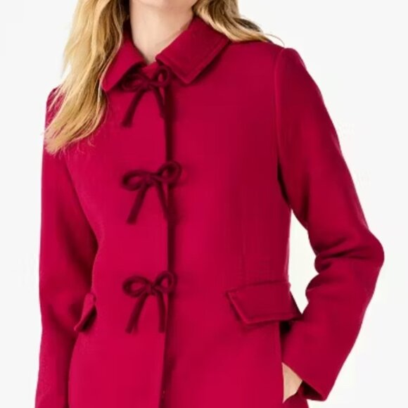 Kate Spade Bow Detail Wool Coat - Raspberry - L - NWOT - Picture 1 of 8